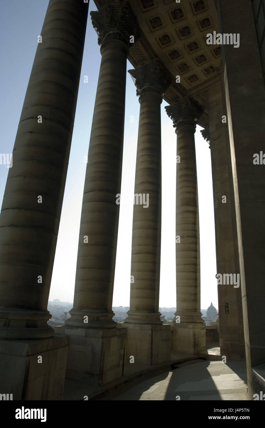 France, Paris, pantheon, detail, pillars, back light, Stock Photo