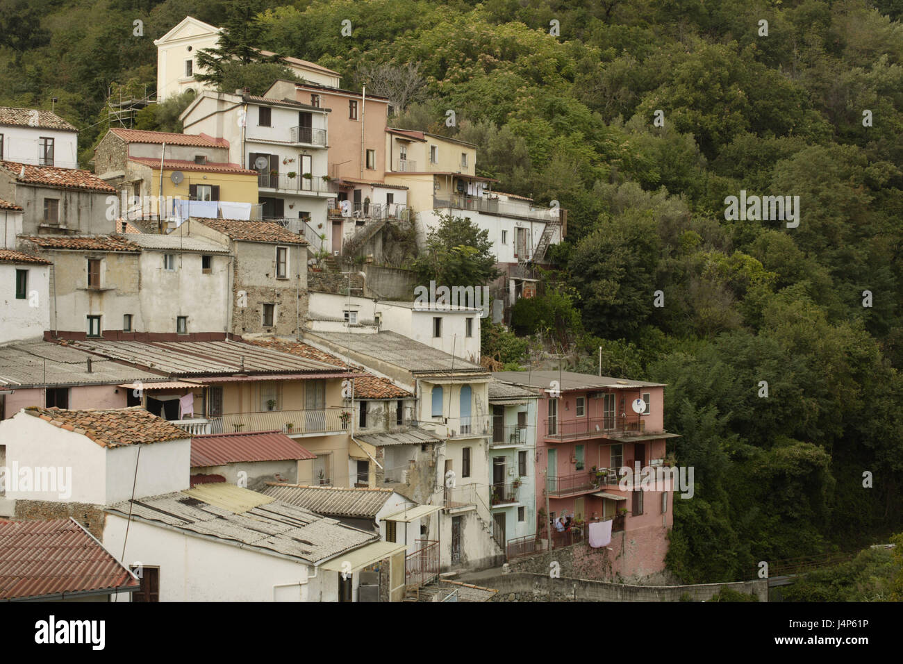 Italy, Calabria, Nicastro, Süditalien, town, houses, residential houses, facades, of different colour, neglectedly, old, hillside situation, Stock Photo