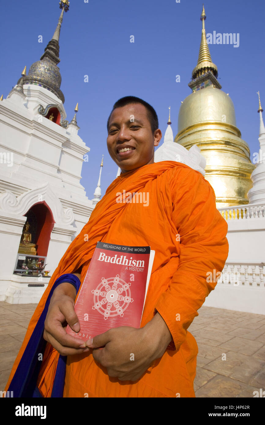 Thailand, Chiang May, Monk At Wat Suan Dok, monk, half portrait, Stock Photo
