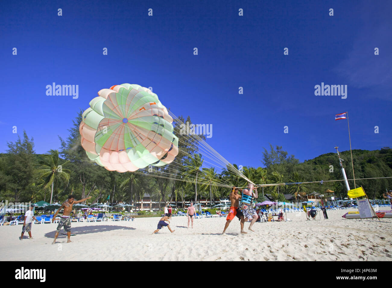 Thailand, Phuket, Kata Noi Beach, bathers, Parasailing, Stock Photo