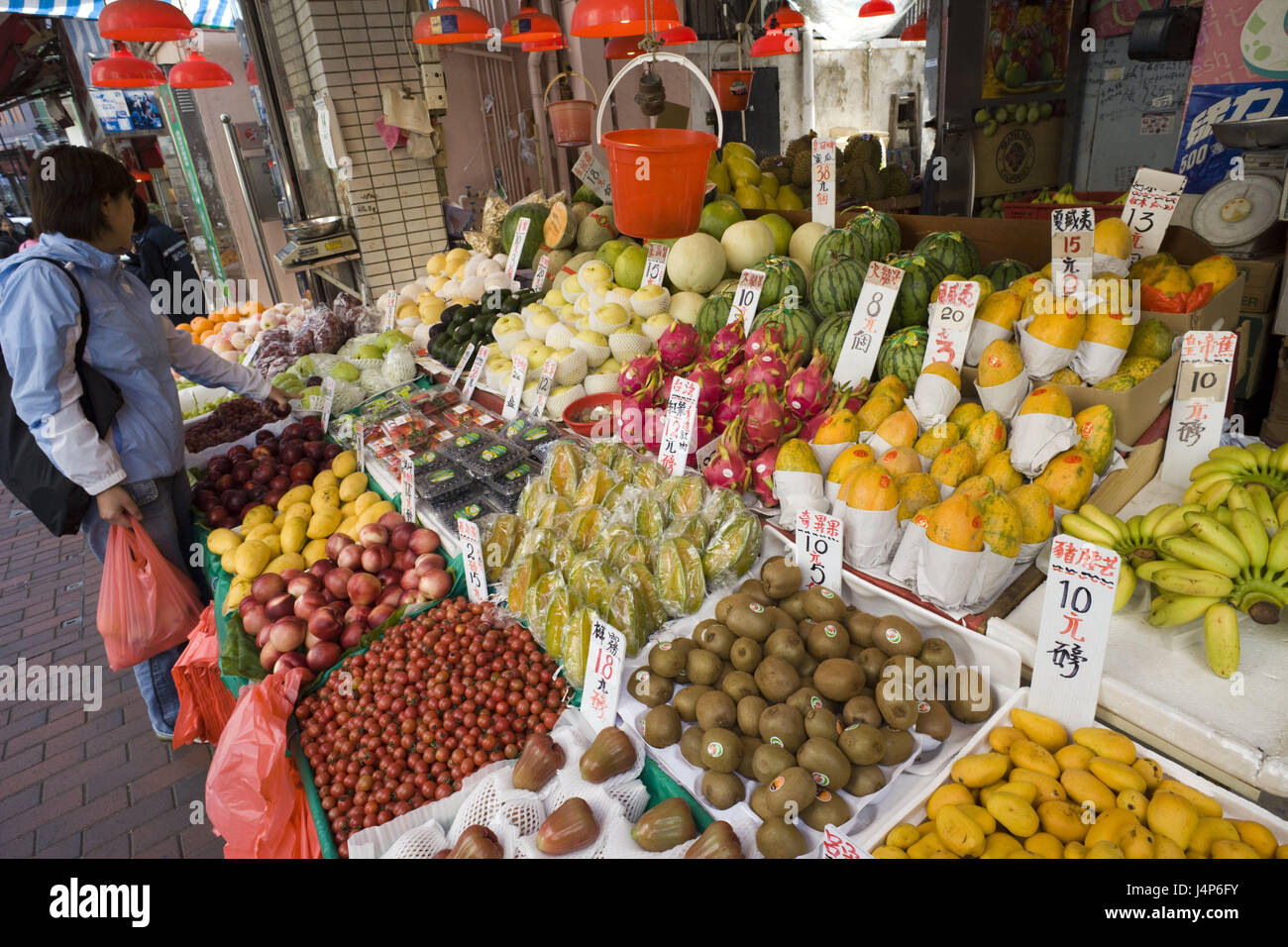 China, Hong Kong, street market, fruit stall, Asia, town, business