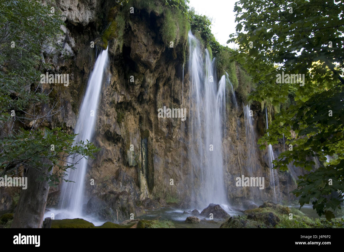 Croatia, national park Plitvicer lakes, cliff face, waterfall, Stock Photo