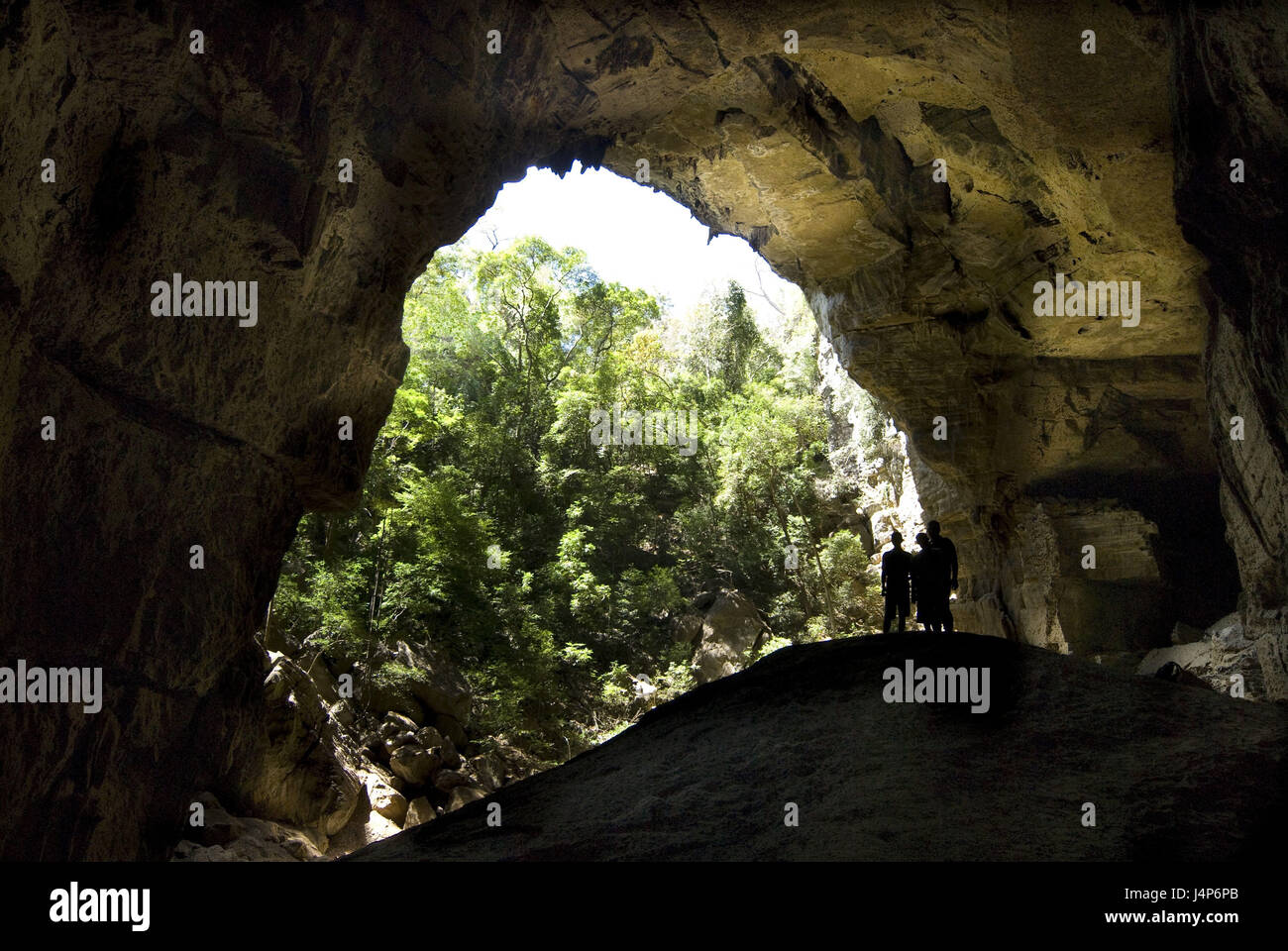 Madagascar, Ankarana Nationwide park, rock, pit, input, silhouette, people, three, Stock Photo