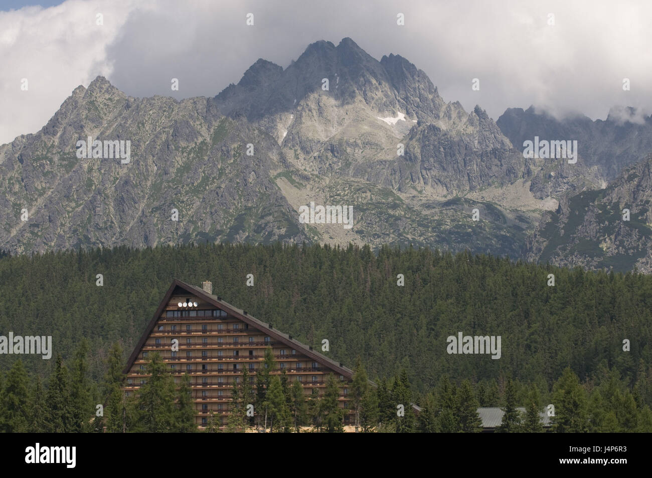Slovakia, the high Tatra Mountains, Strbske Pleso lake, hotel building, wood, detail, Stock Photo