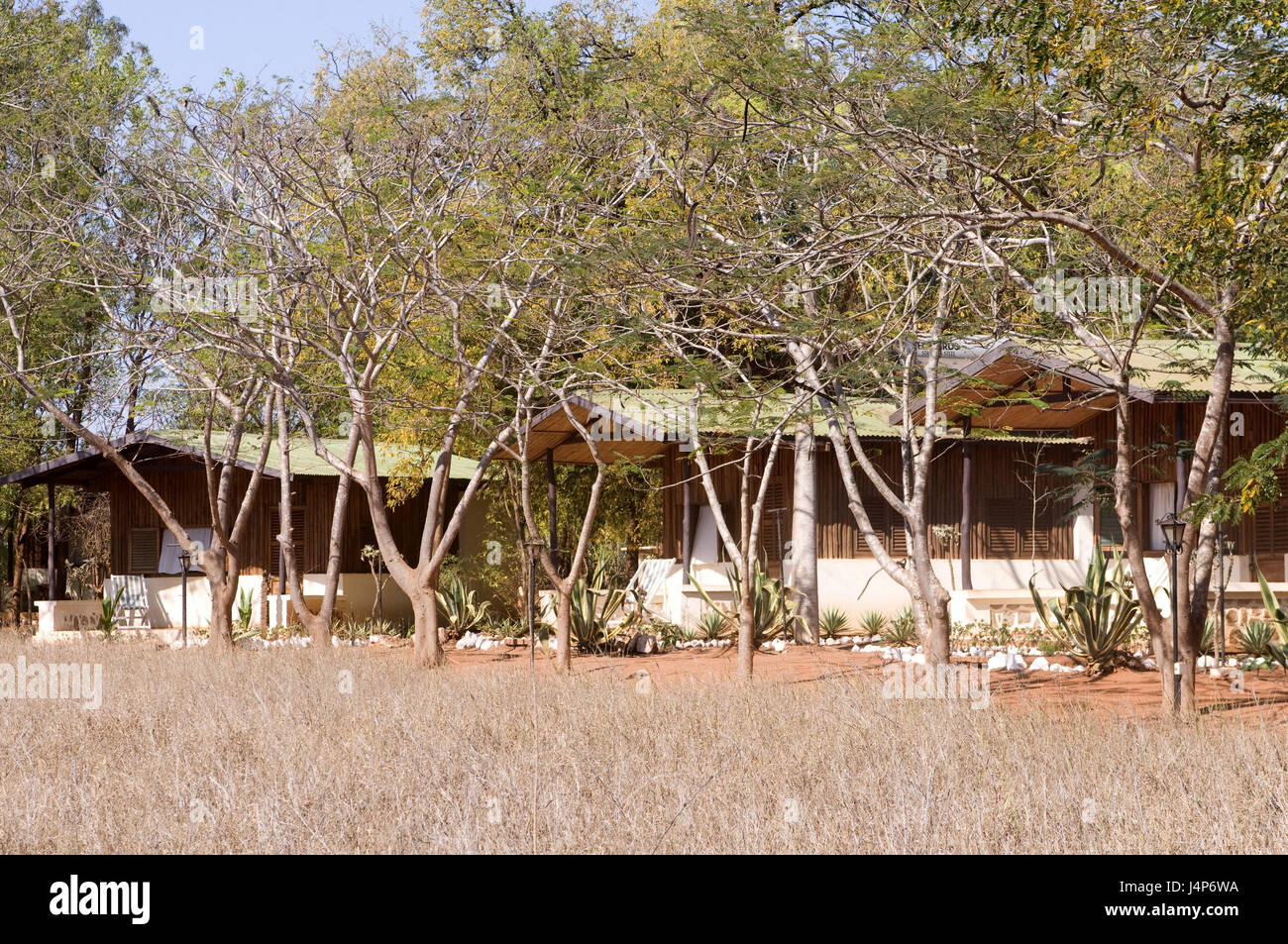 Madagascar, Berenty private pool, bungalow, trees, Stock Photo