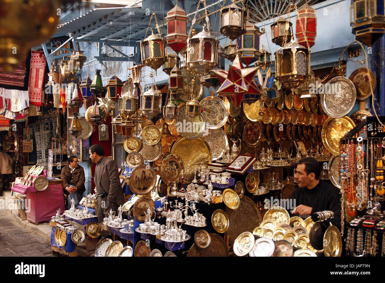 Tunisia, Tunis, Old Town, Souk, shops, copper smiths, Stock Photo