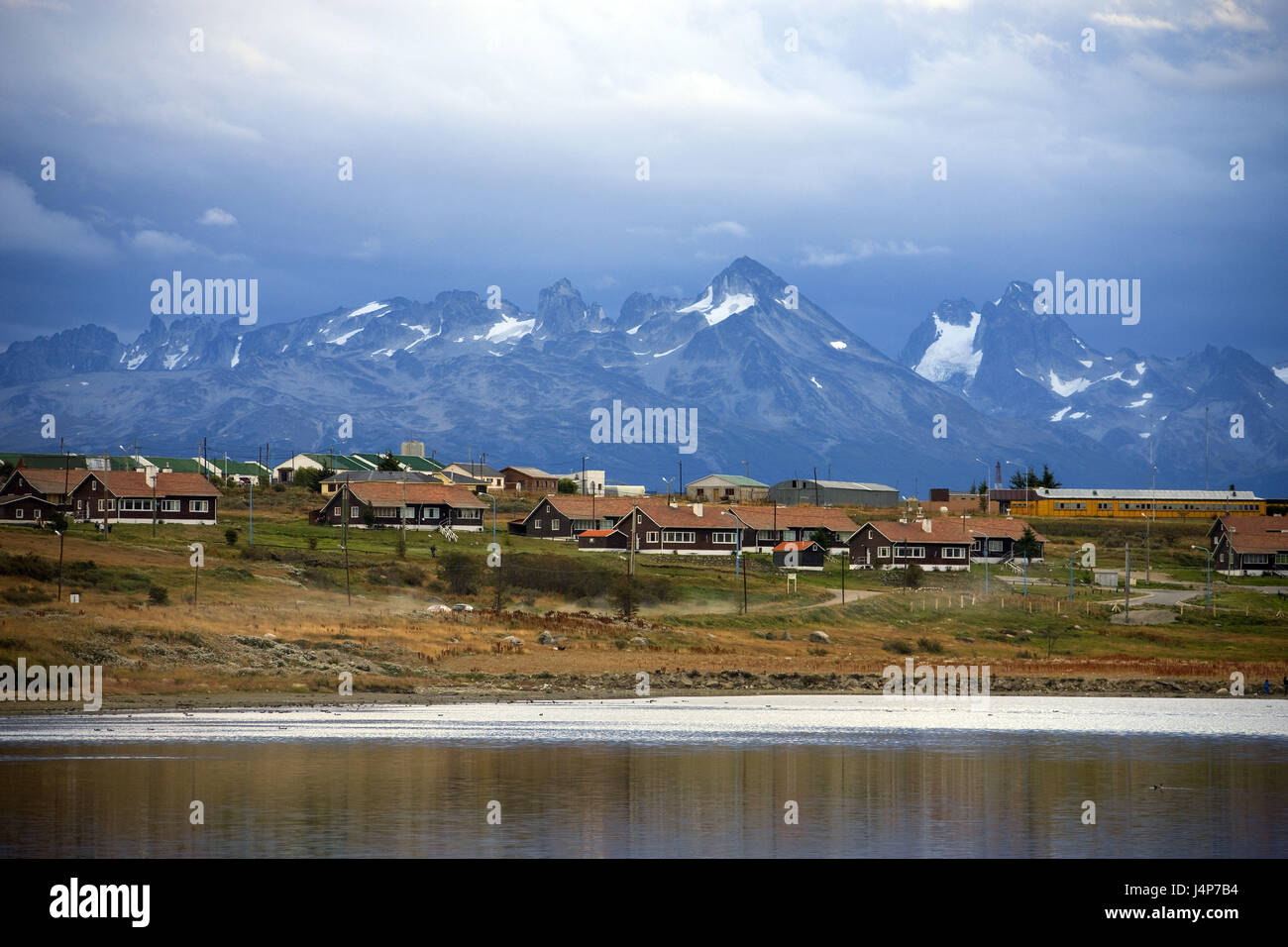 Argentina, Tierra del Fuego, Ushuaia, town view, houses, mountains, Stock Photo