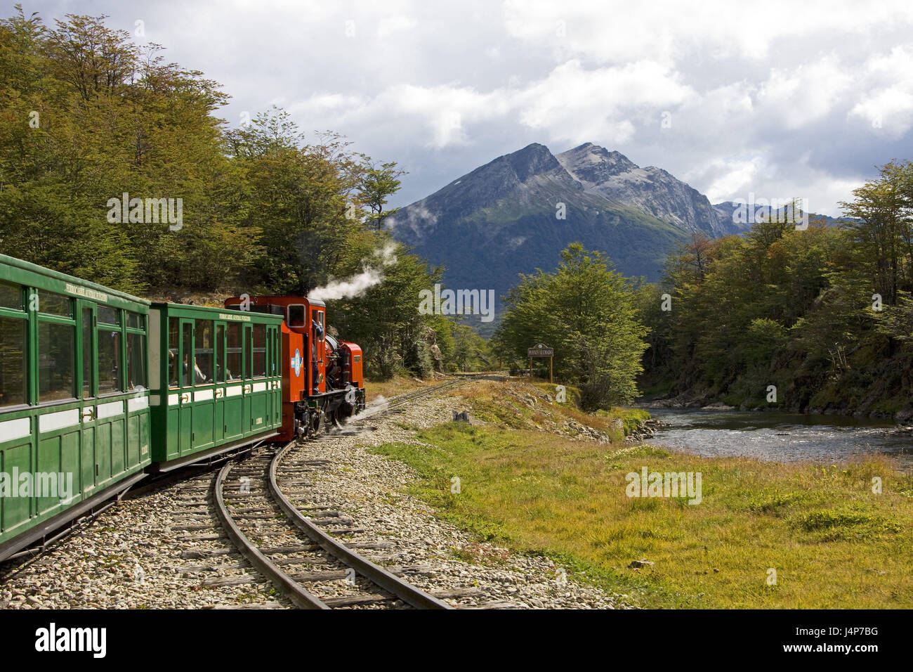 Argentina, Tierra del Fuego, Tren del Fin del Mundo, train, locomotive, carriages, Stock Photo