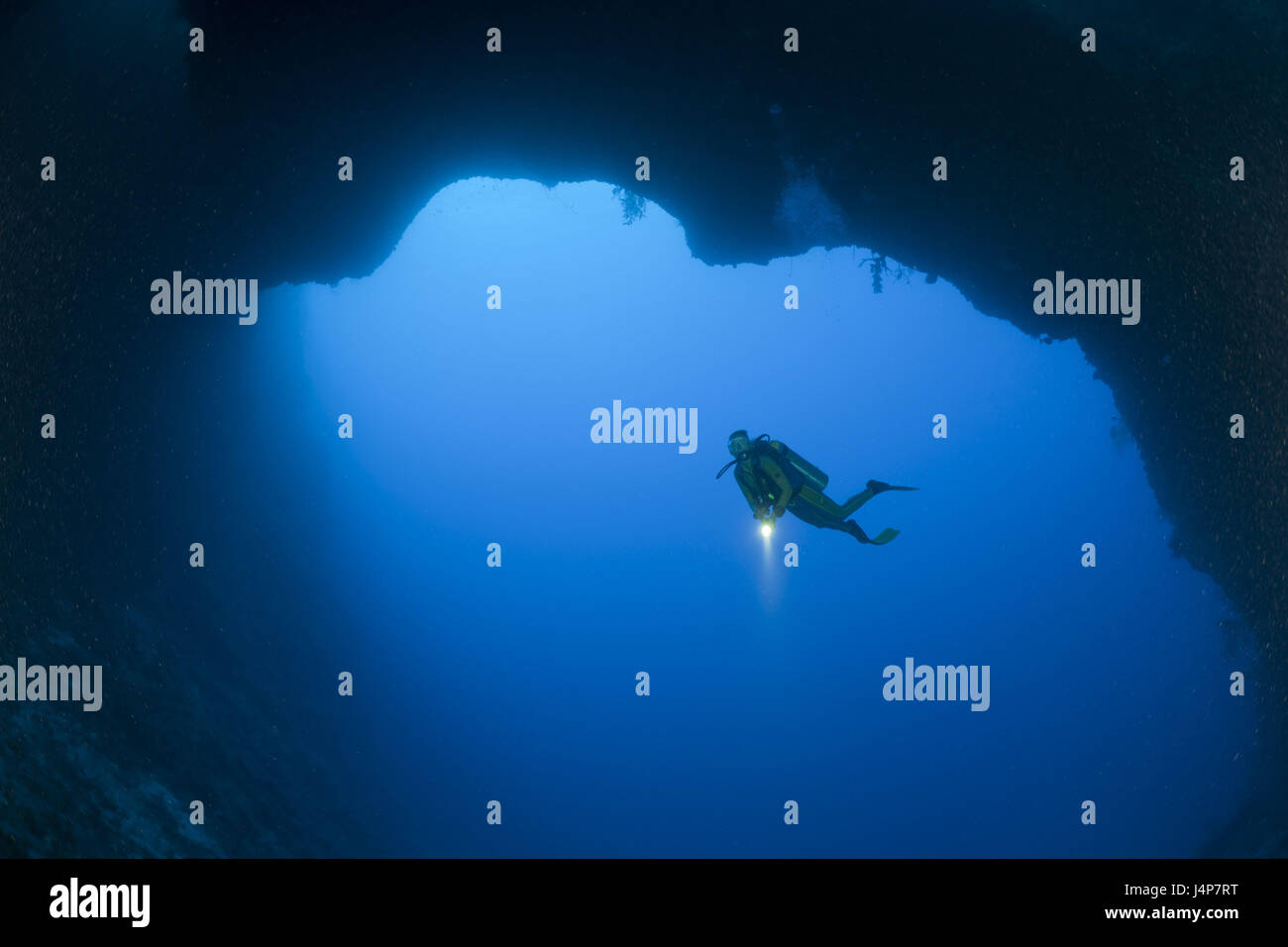 Underwater recording, diver, pit, orifice Stock Photo - Alamy