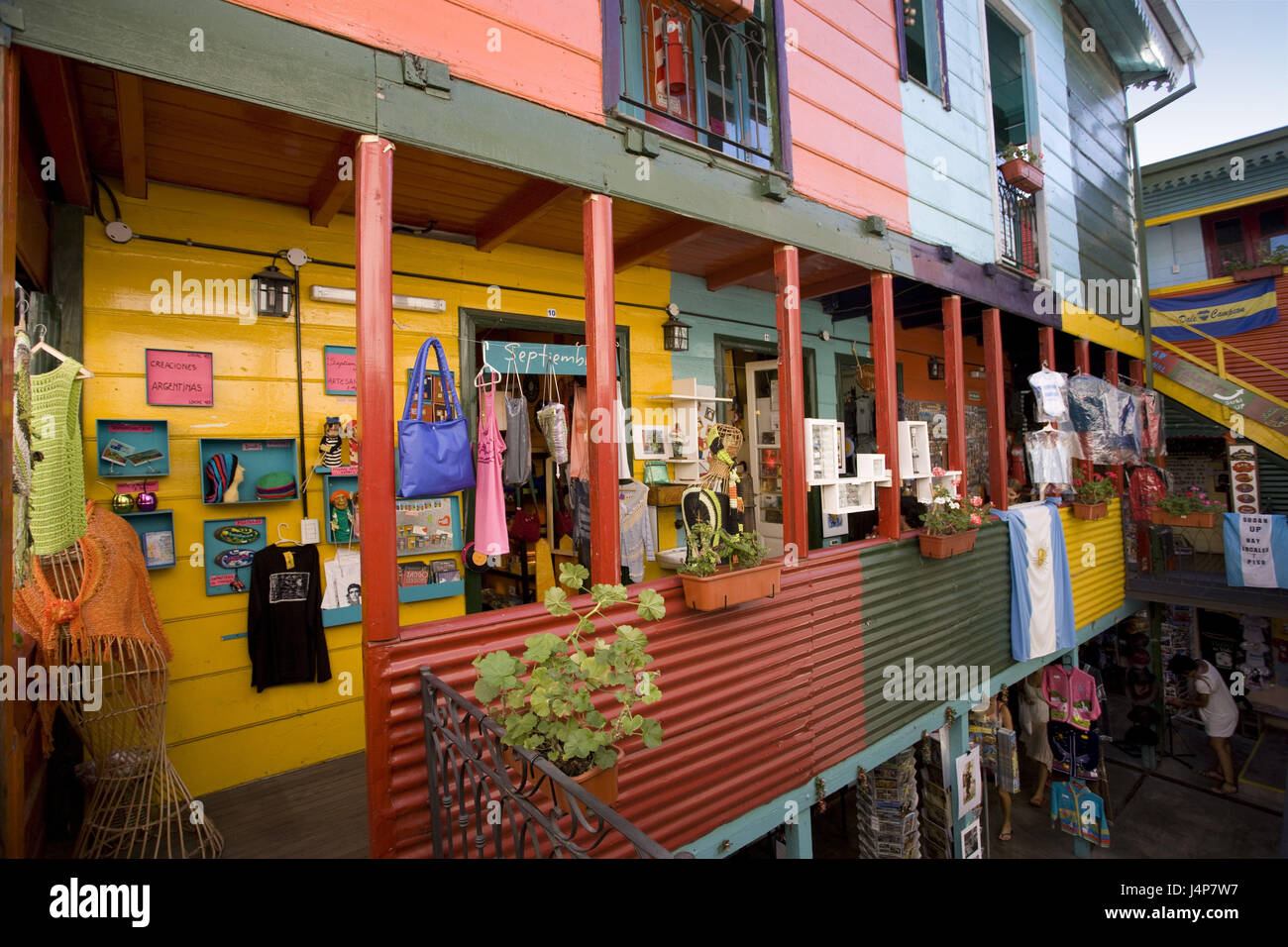 Argentina, Buenos Aires, part of town of La Boca, commercial building, facade, brightly, detail, Stock Photo