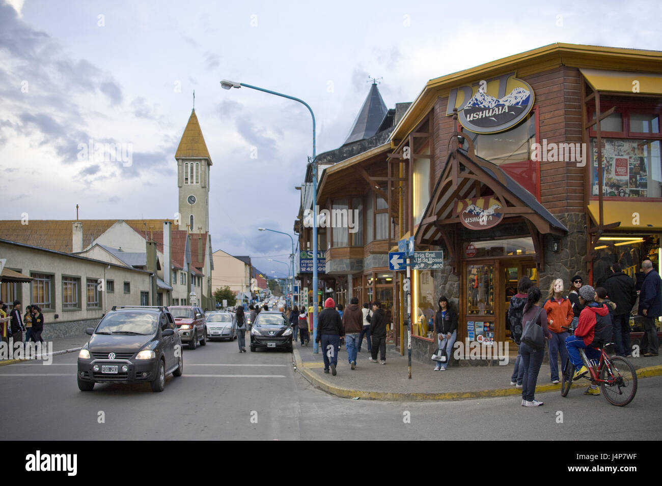 Argentina, Tierra del Fuego, Ushuaia, San Martin Avenue, street scene, Stock Photo