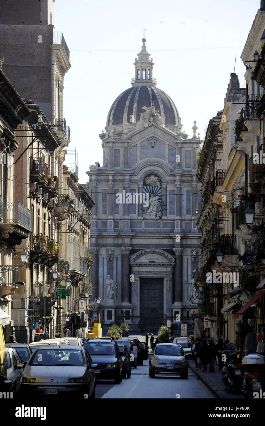 Italy, island Sicily, Catania, cathedral, street scene, Stock Photo