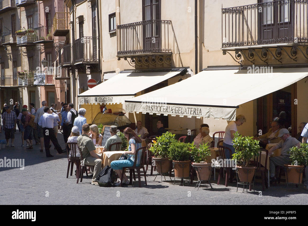 Italy, island Sicily, Castelbuono, street cafe, tourist, Stock Photo