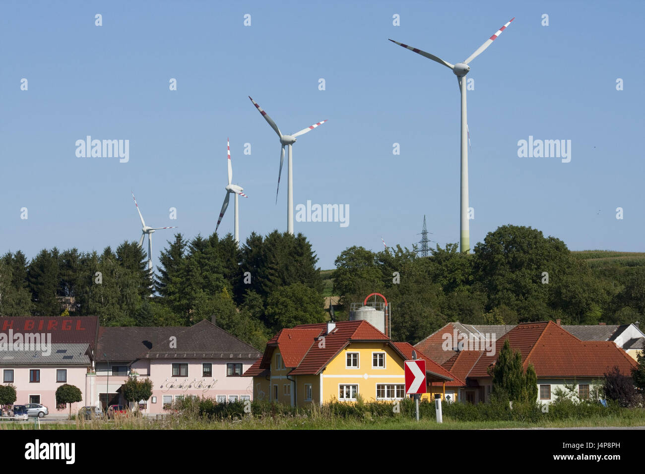 Wind turbines, place, houses, turbines, place, residential area, local