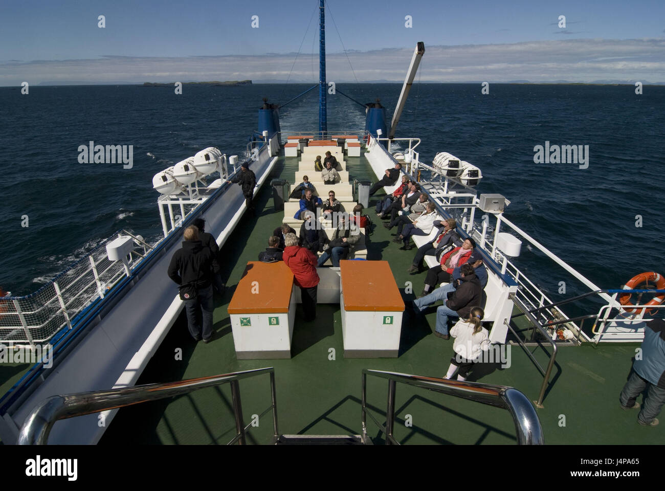 Ferryboat, passengers, Flatey, Iceland, Stock Photo