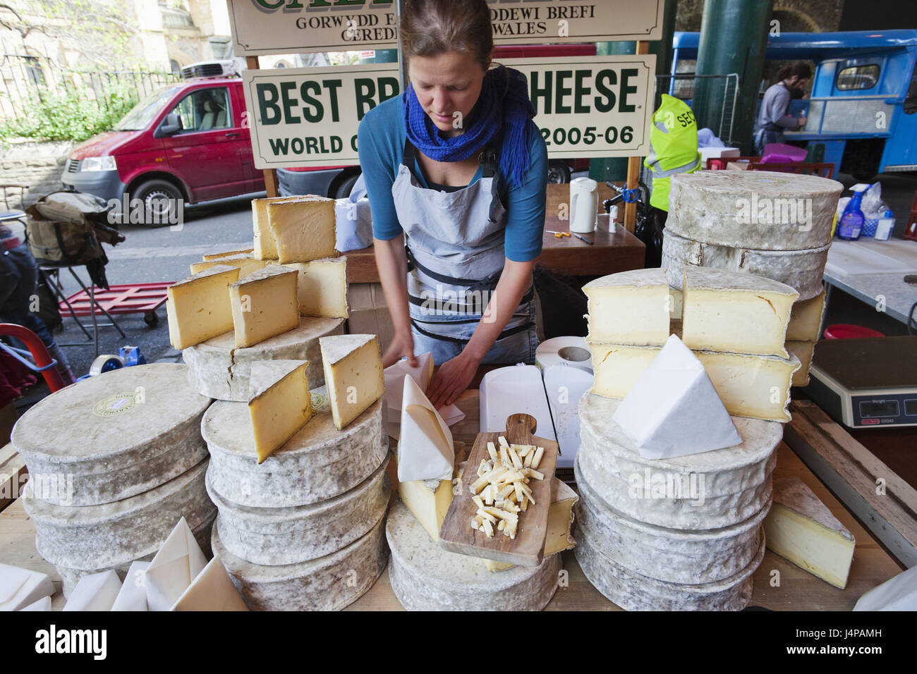 England, London, Southwark, borough Market, market stall, cheese, Stock Photo