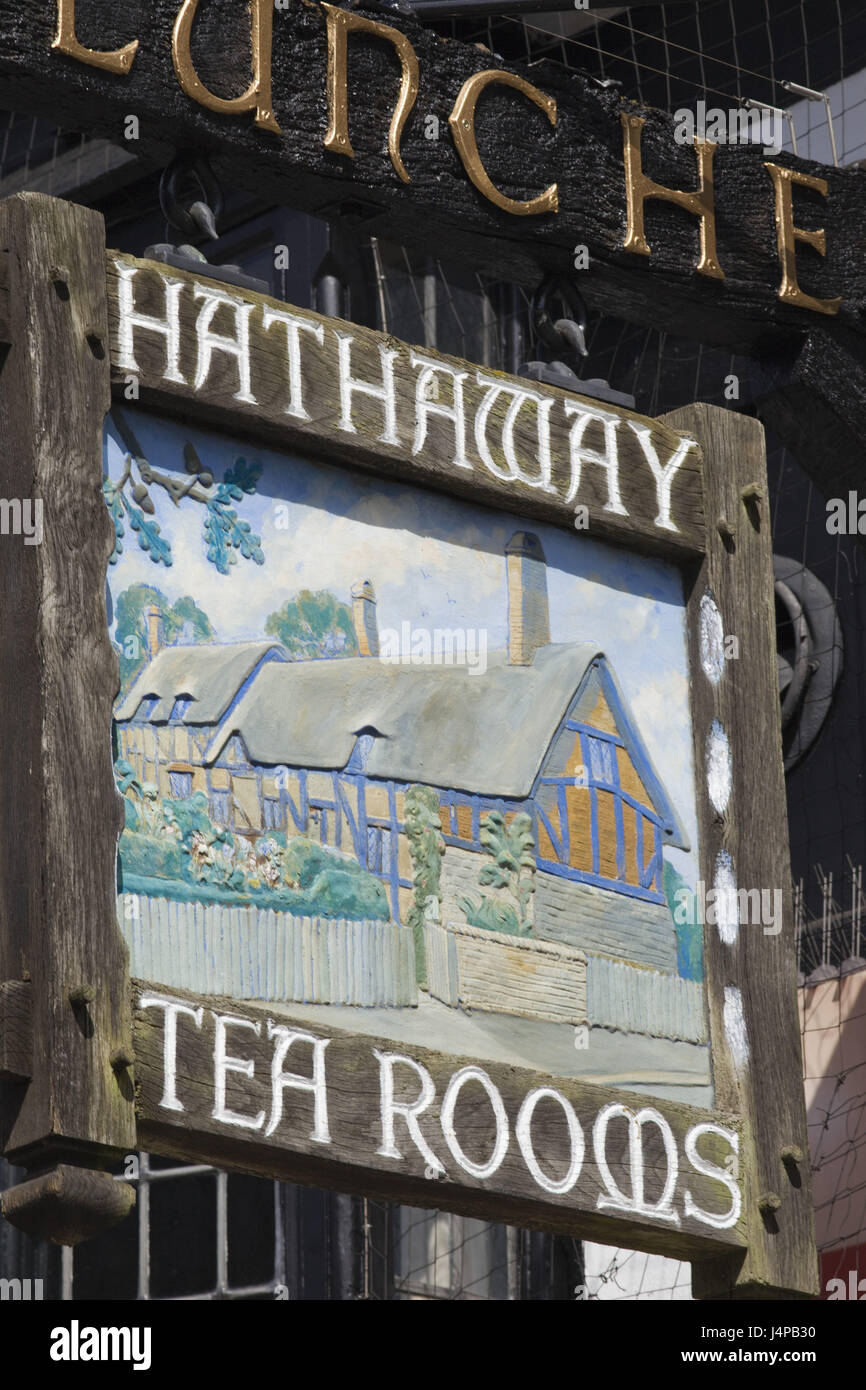Great Britain, England, Warwickshire, Stratford, Hathaway Tea Rooms, sign, Anne Hathaway cottage