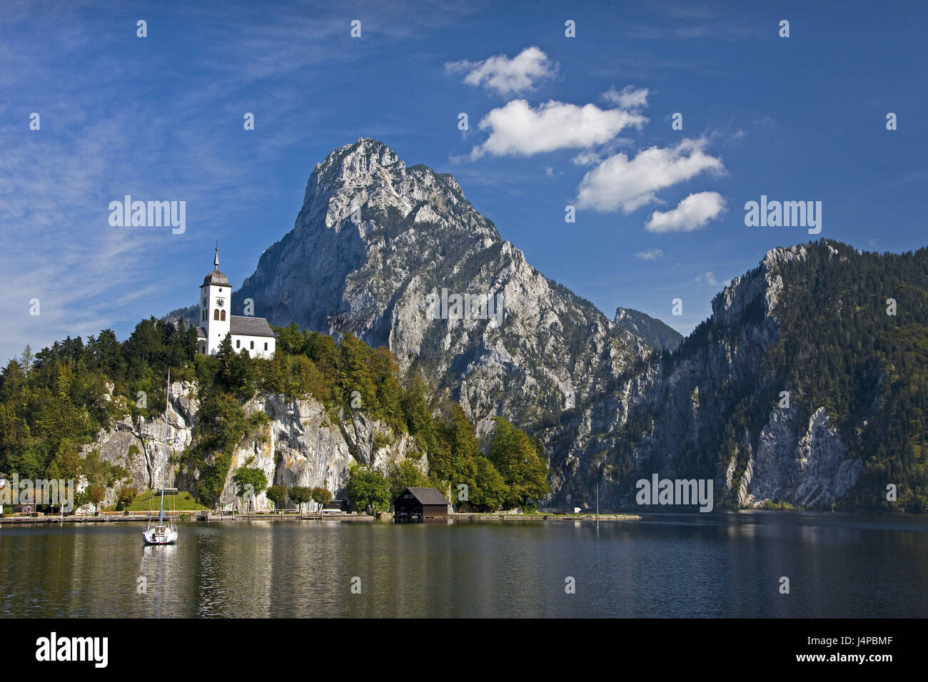 Austria, Upper Austria, Traunkirchen, Traunsee, Traunstein Stock Photo