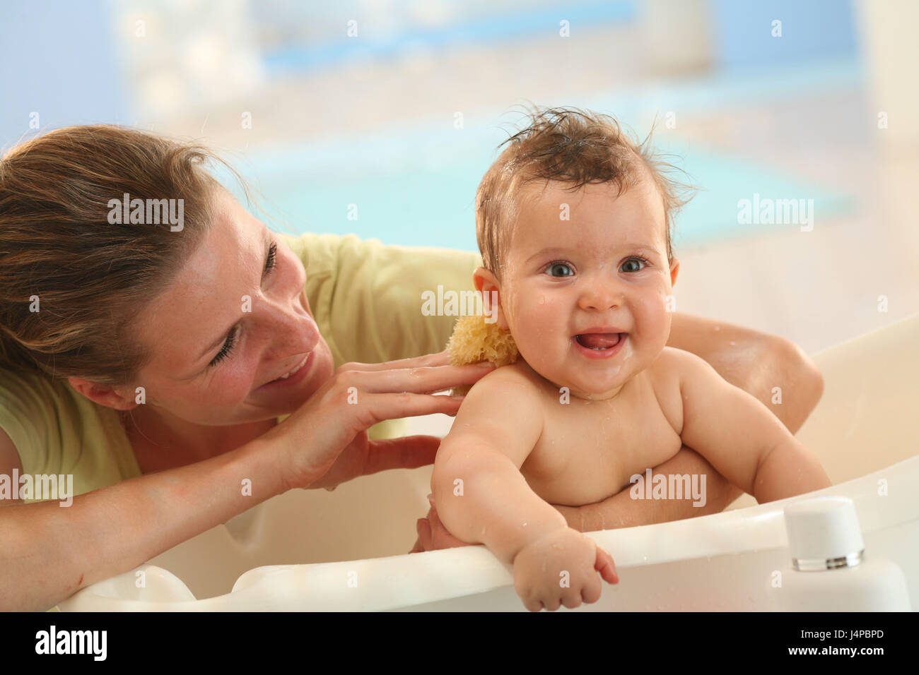 Mother, baby, have a bath, Stock Photo