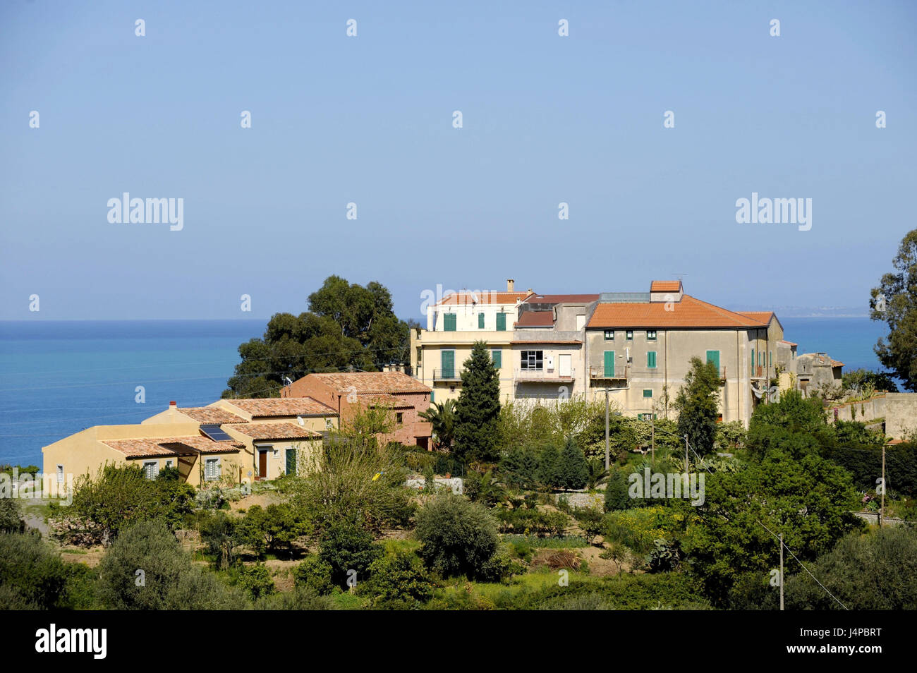 Italy, Sicily, coast, houses, Ionian sea, Stock Photo