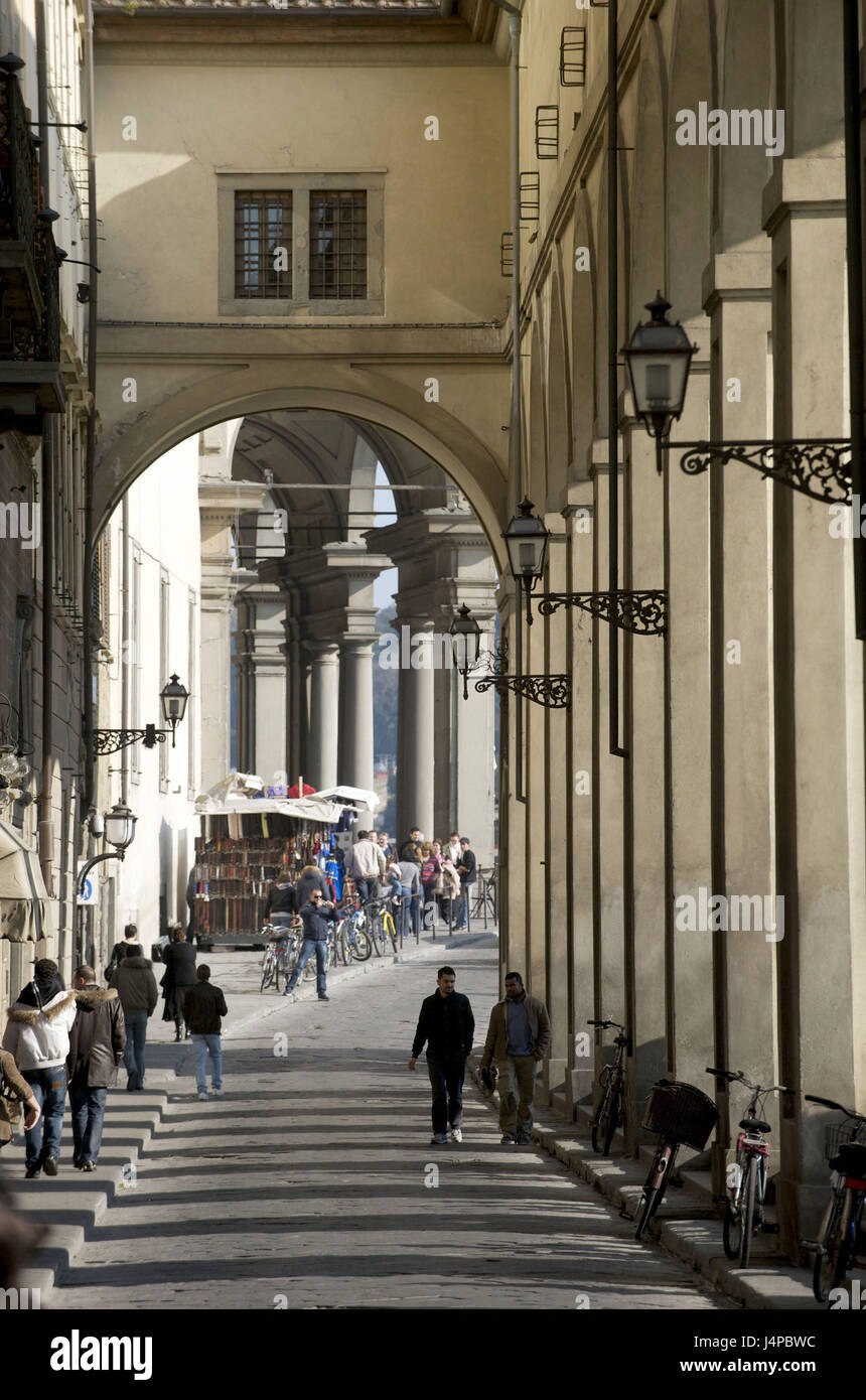 Italy, Tuscany, Florence, Lungarno Archibusieri, lane, pedestrian, no model release, Stock Photo