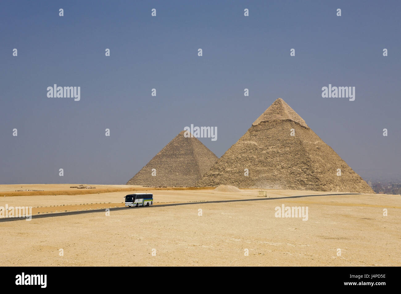 Chephren pyramid with Cheops Pyramide in the background, Egypt, Cairo, coach, Stock Photo