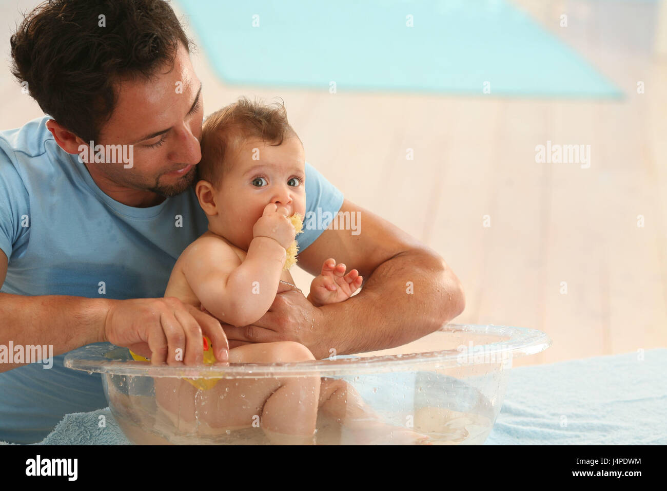 Father, baby, have a bath, Stock Photo