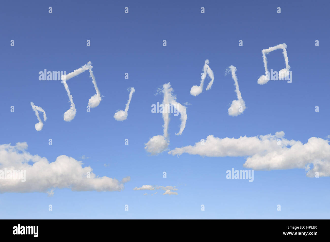 Heaven, blue, cloud formation, musical notes, icon, character, Stock Photo