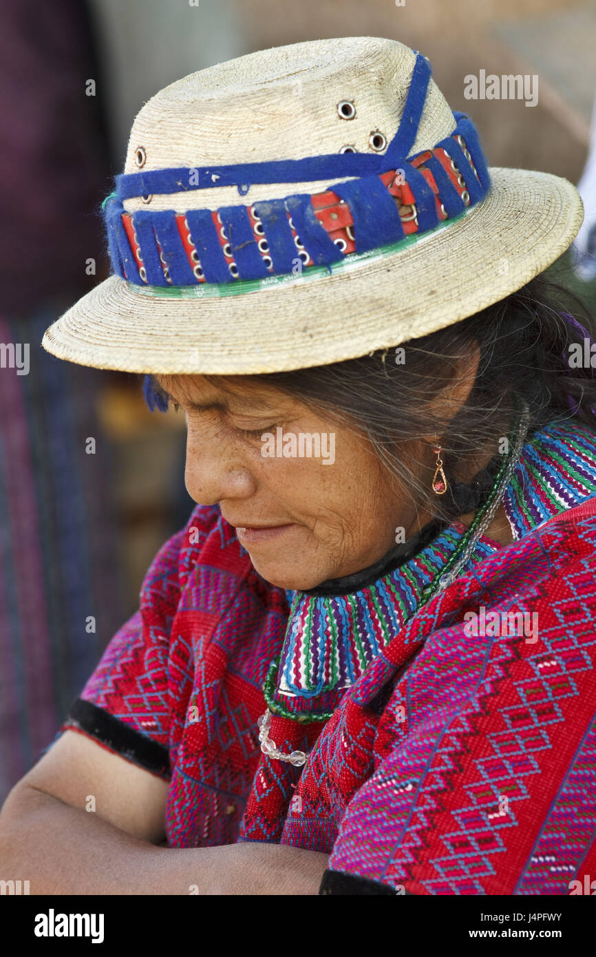 Guatemala, Jacaltenango, market, woman, care, thoughtfully, portrait, Stock Photo