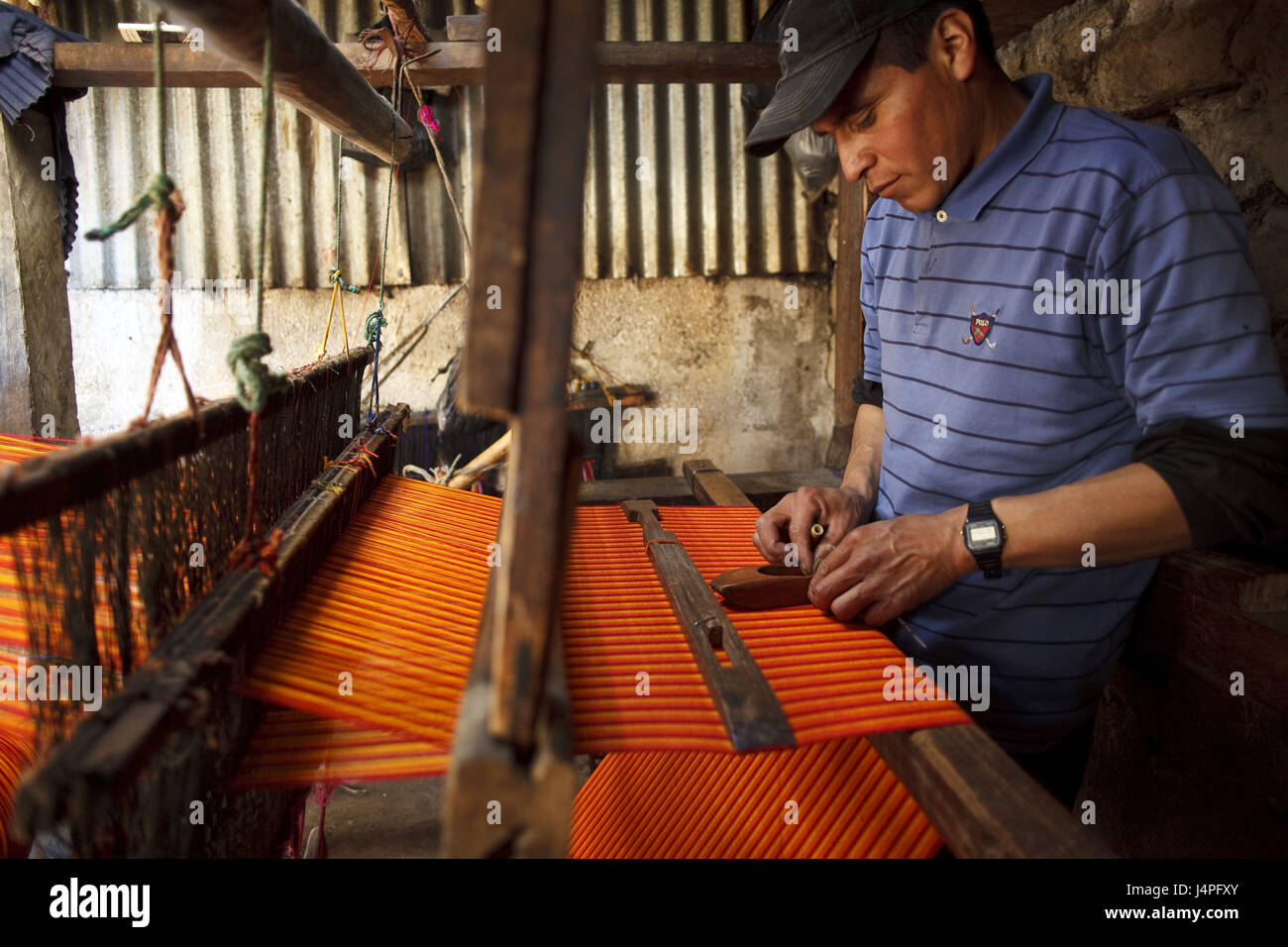 Guatemala, San Cristobal Totonicapan, man, loom, work, Stock Photo