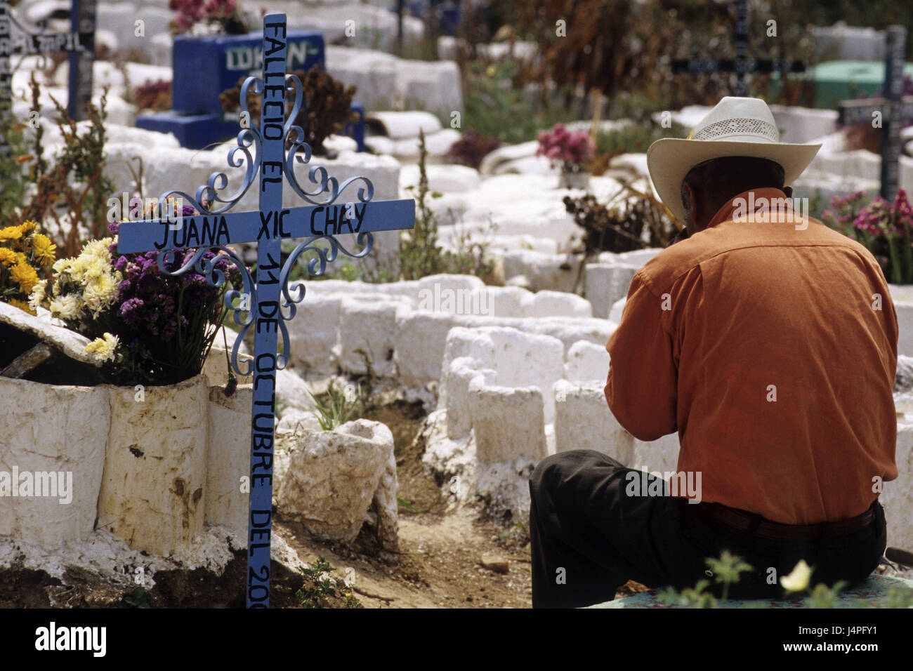 Guatemala, Zunil, man, grief, cemetery, man, sadly, back view, Stock Photo