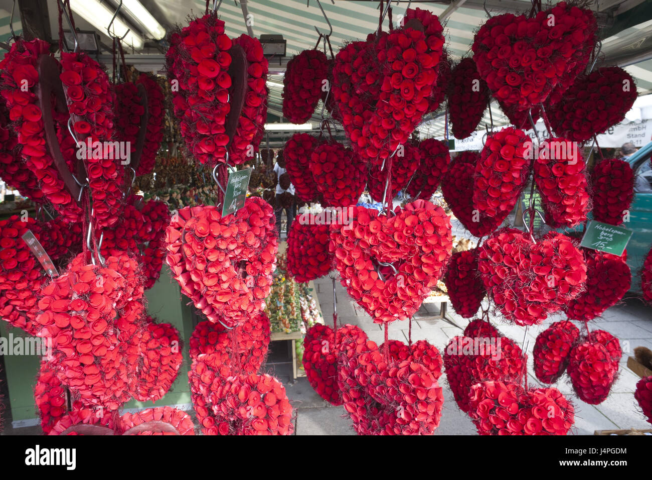 Germany, Bavaria, Munich, Viktualienmarkt, flower hearts Stock Photo