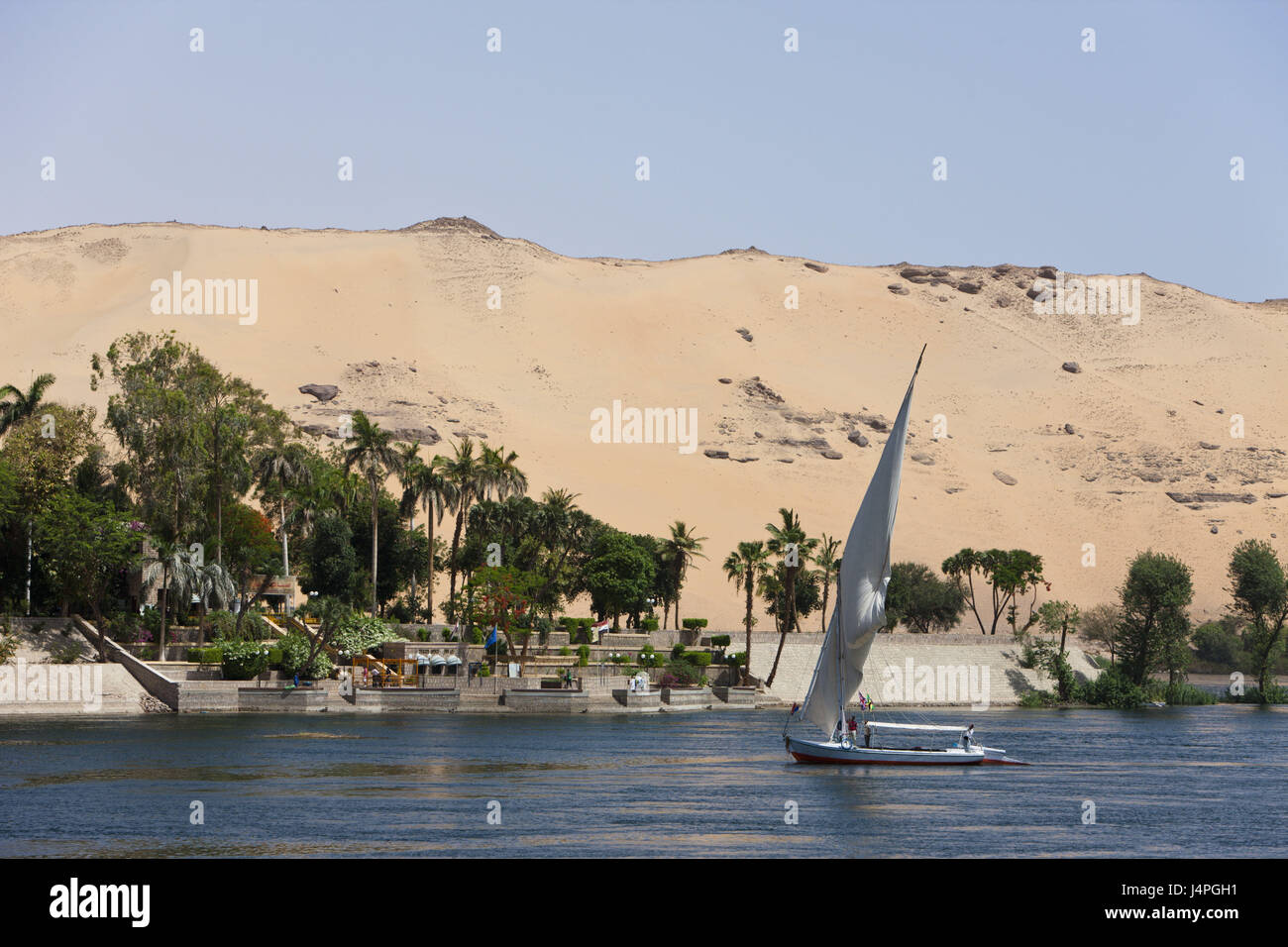 Feluke, the Nile, botanical garden, Kitchener Iceland, Aswan, Egypt, Stock Photo