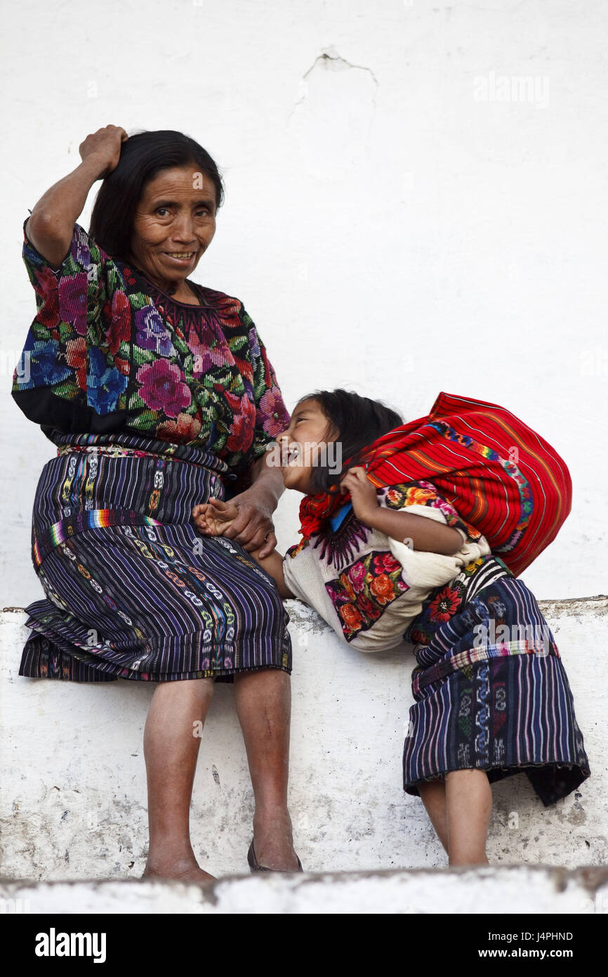 Guatemala, Chichicastenango, market, woman, child, happily, Stock Photo