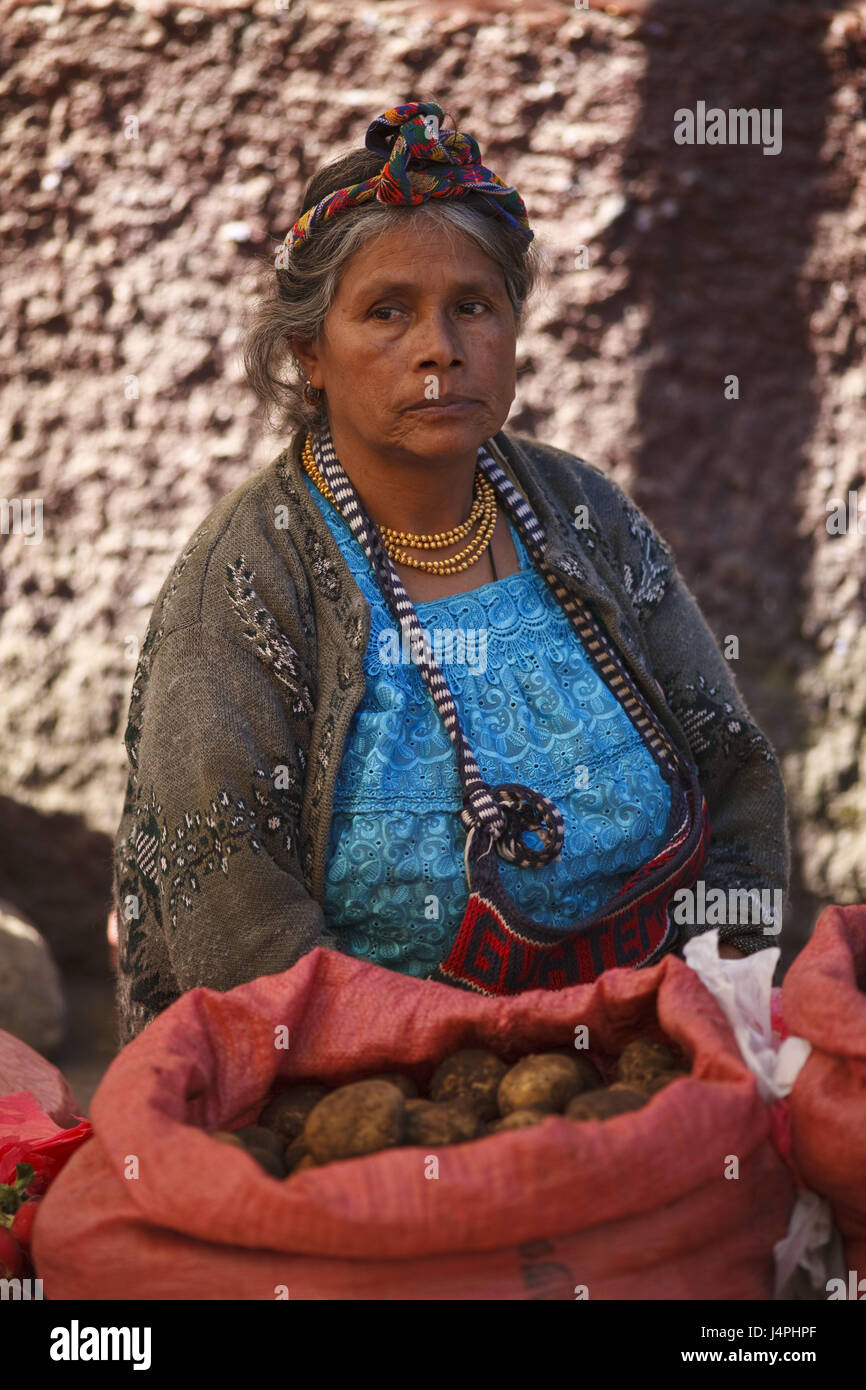 Guatemala, Jacaltenango, vegetable market, dealer, Stock Photo