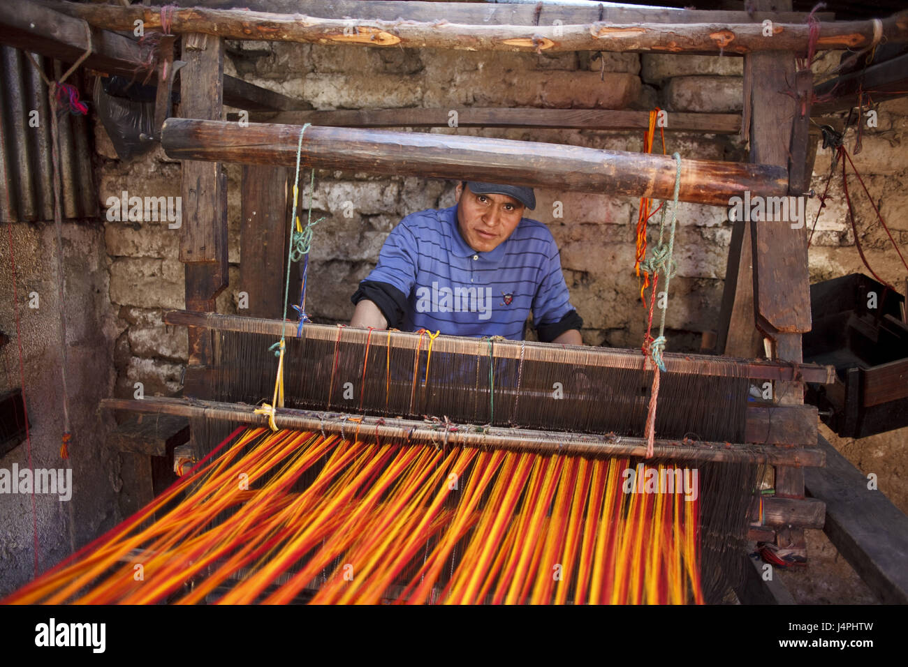 Guatemala, San Cristobal Totonicapan, man, loom, work, Stock Photo