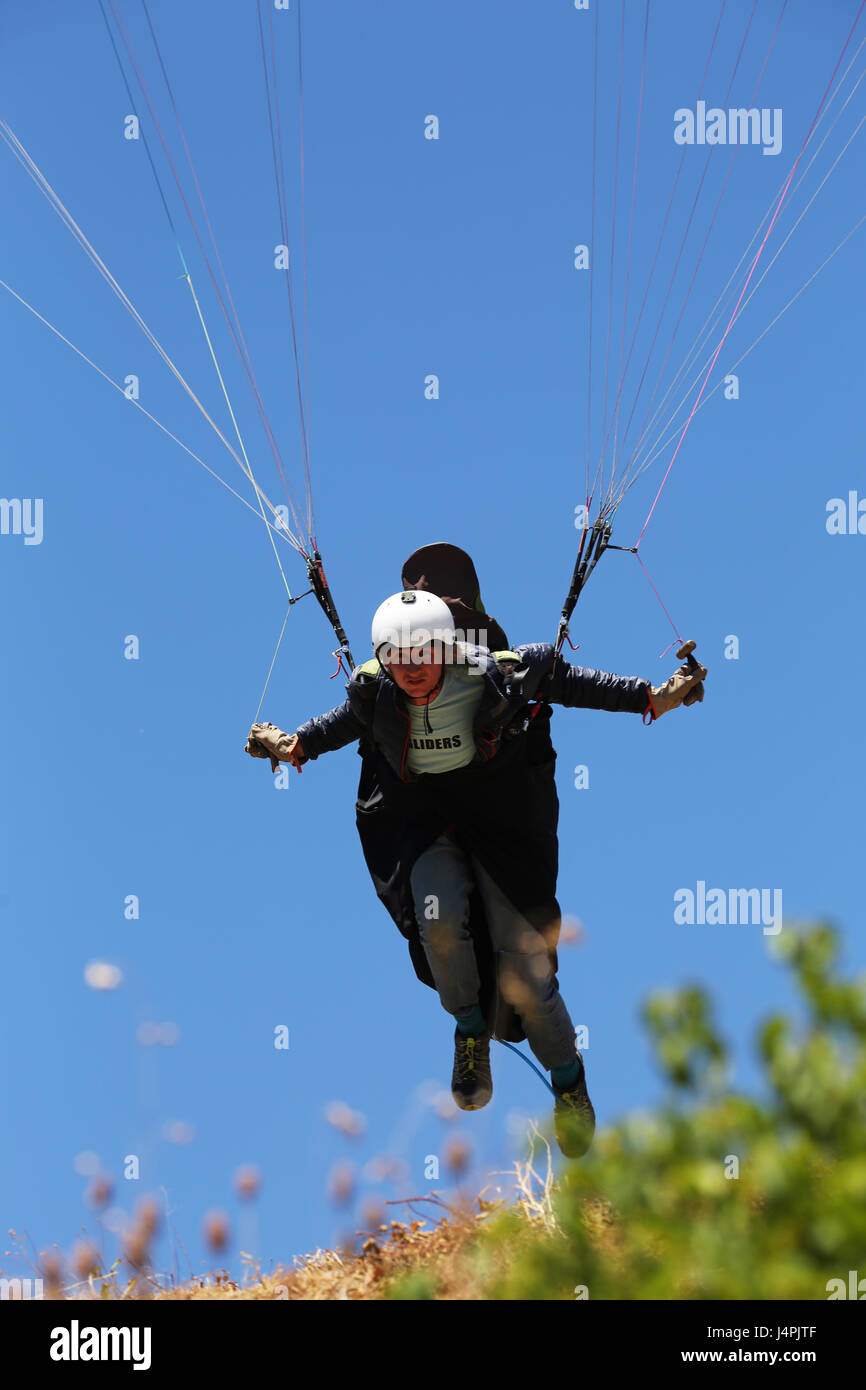 A paragliding pilot taking off during the British Open 2016 in Manteigas, Portugal Stock Photo