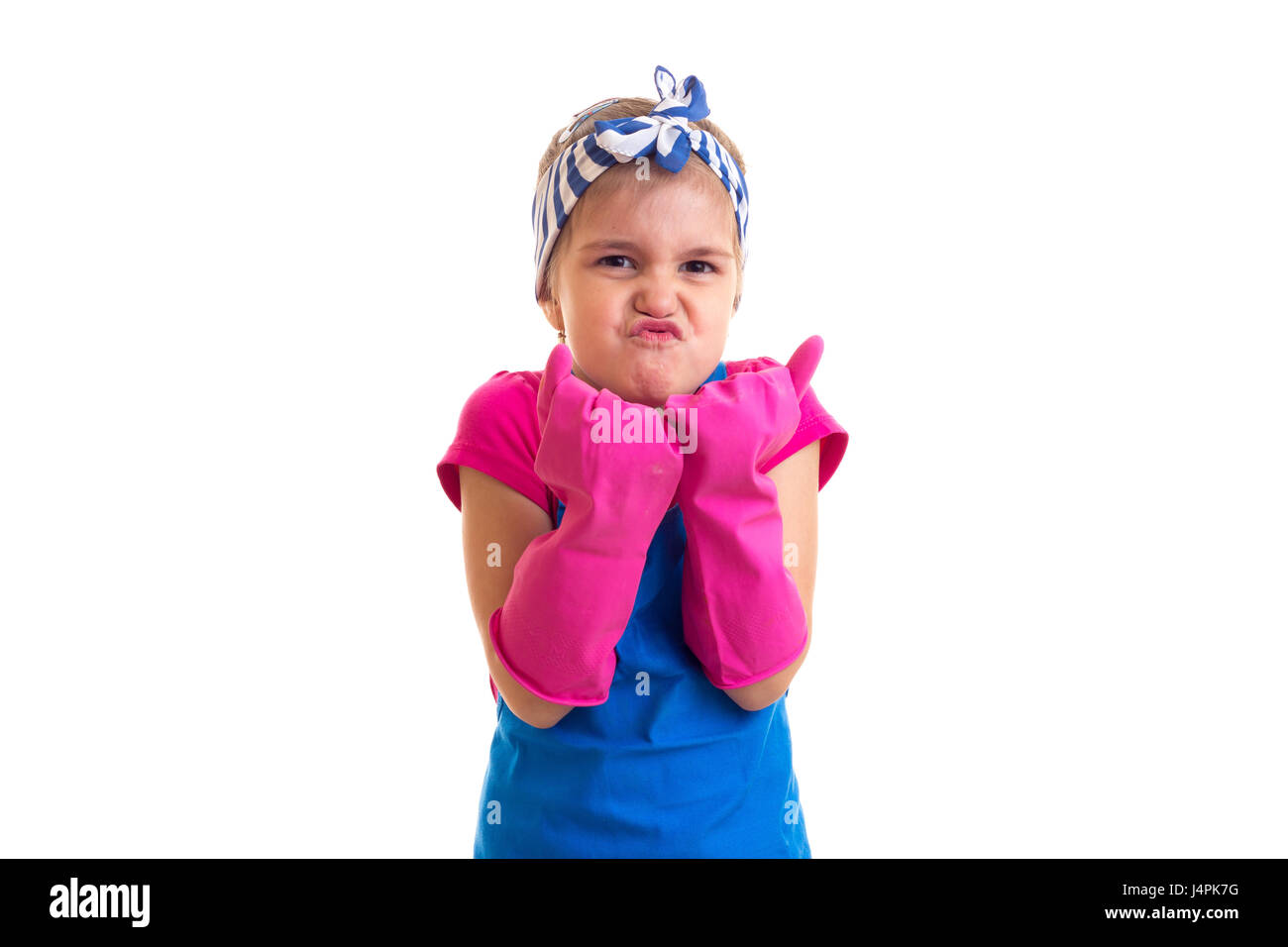 Girl in apron and gloves Stock Photo - Alamy