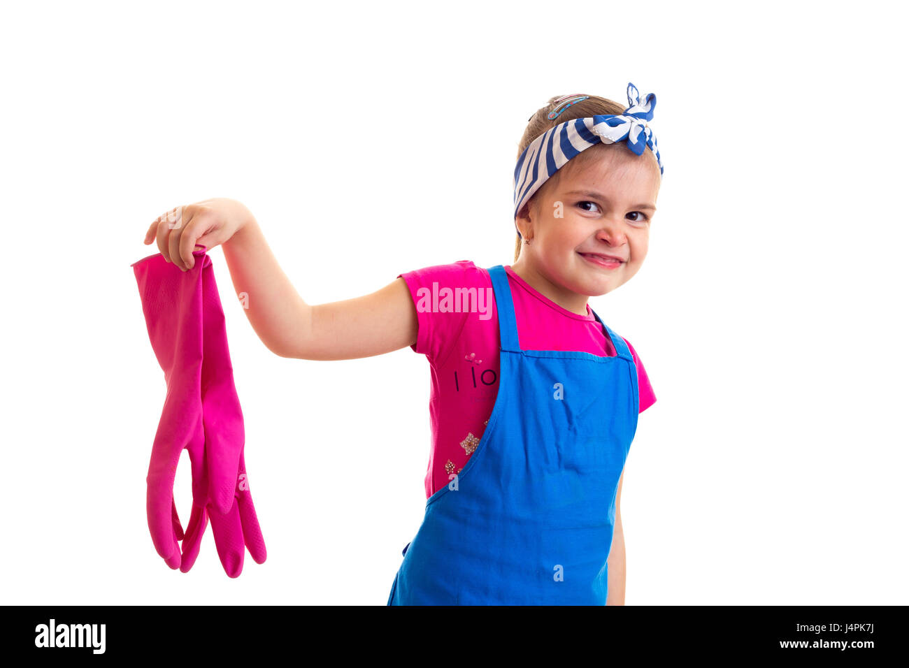 Girl in apron and gloves Stock Photo - Alamy