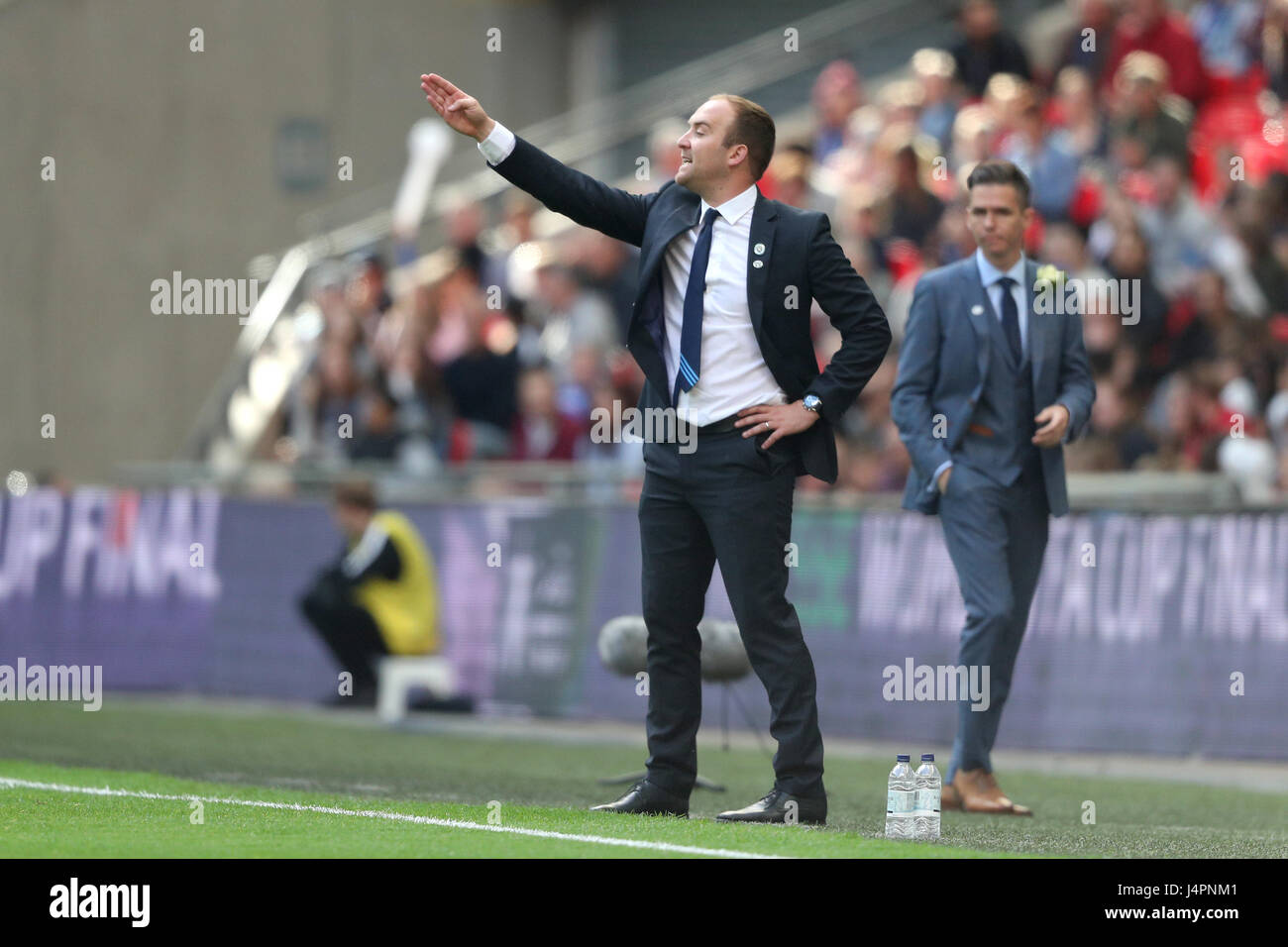 Manchester City Ladies manager Nick Cushing on the touchline during the SSE Women's FA Cup Final at Wembley Stadium, London. Stock Photo