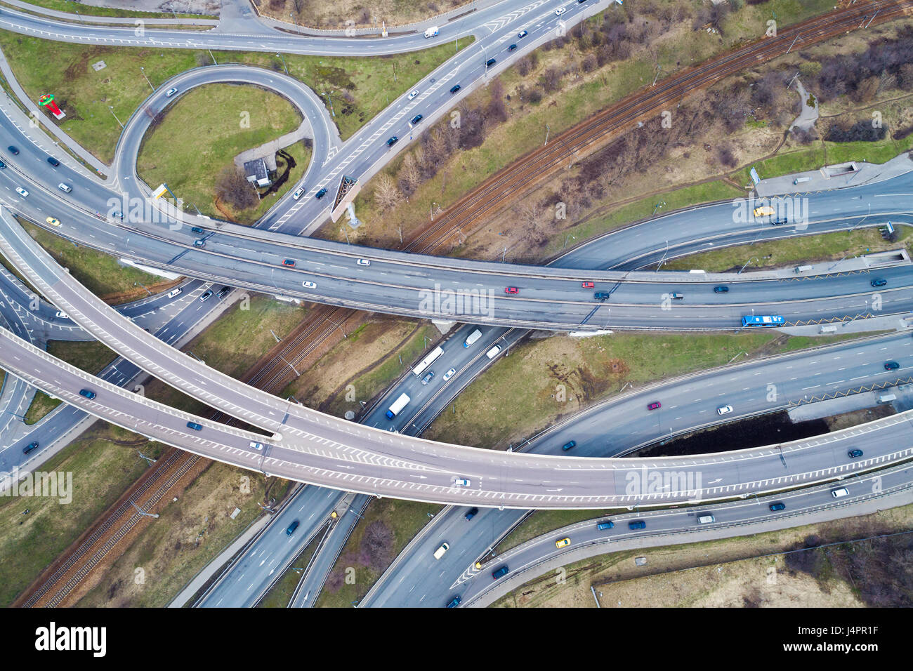 Aerial view of a freeway intersection. Aerial photography Stock Photo ...