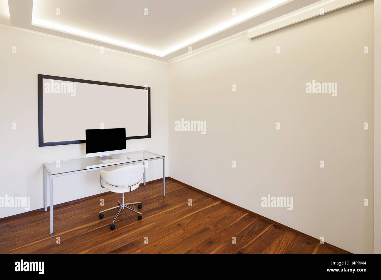 Modern office minimalist, white wall and parquet Stock Photo - Alamy