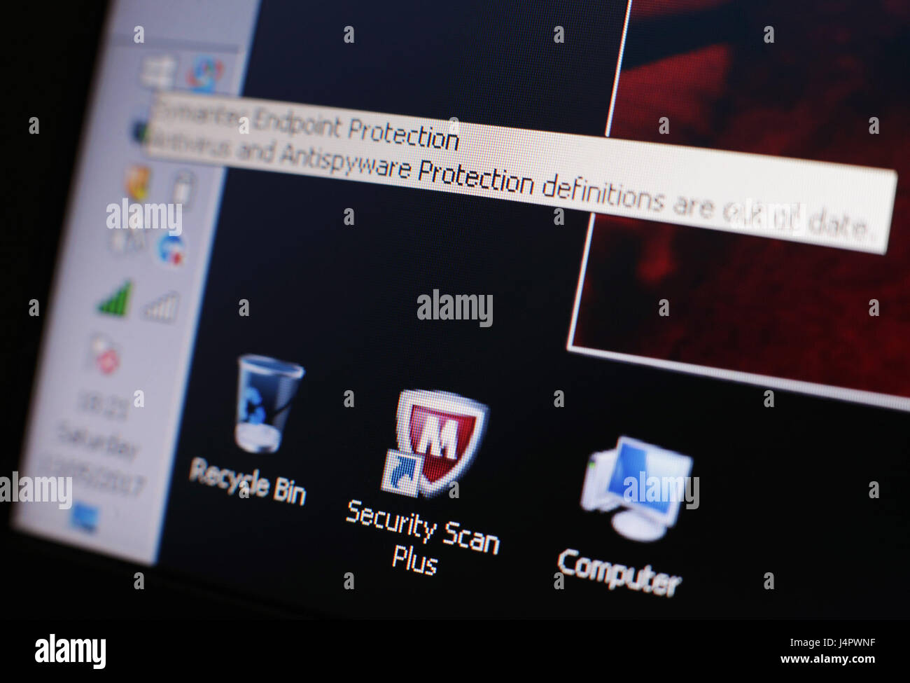 A message on a laptop screen from internet security software - warning ...