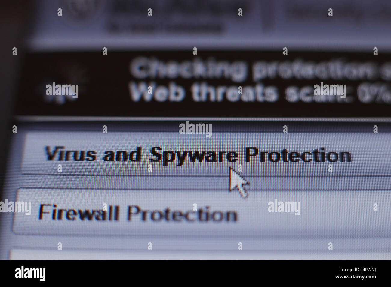 Internet security software performing an anti-virus and anti-spyware scan on a laptop, after the NHS has been hit by a major cyber attack on its computer systems. Stock Photo
