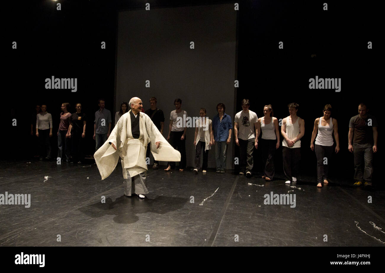 Reijiro Tsumura japan noh master presents the noh theater tradition in the Merlin theater on the memorial day of earthquake in Japan on April 7, 2011 Stock Photo