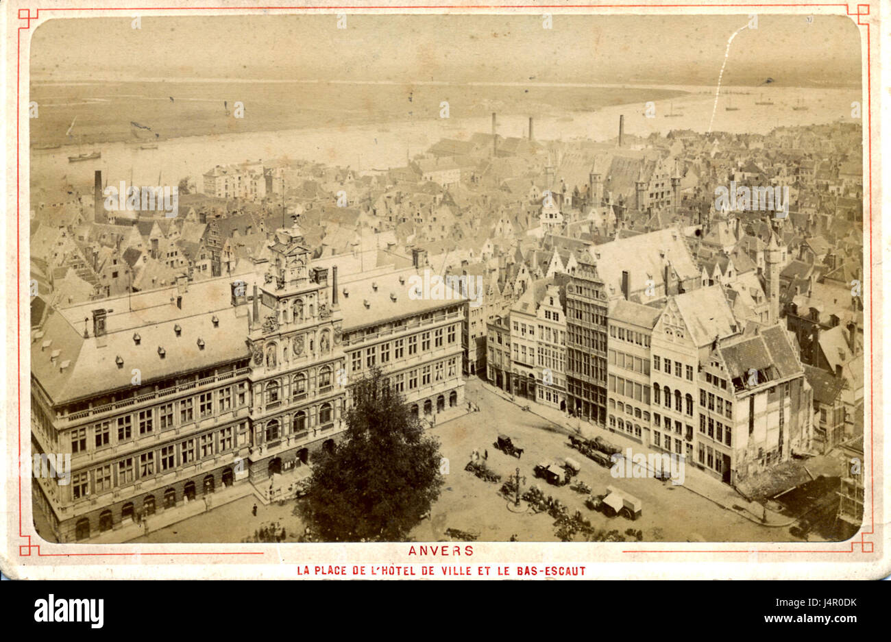 This image offers a historical view of the center of Antwerp, Belgium ...