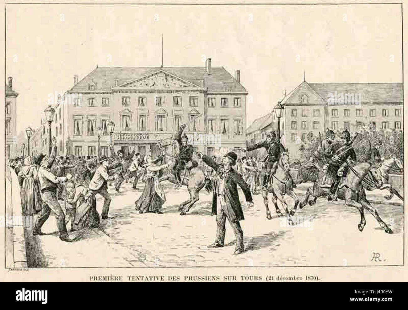 This image represents Tours in France during the year 1870, capturing the historical context of the city at a significant point in French history, particularly during the Franco-Prussian War. Stock Photo