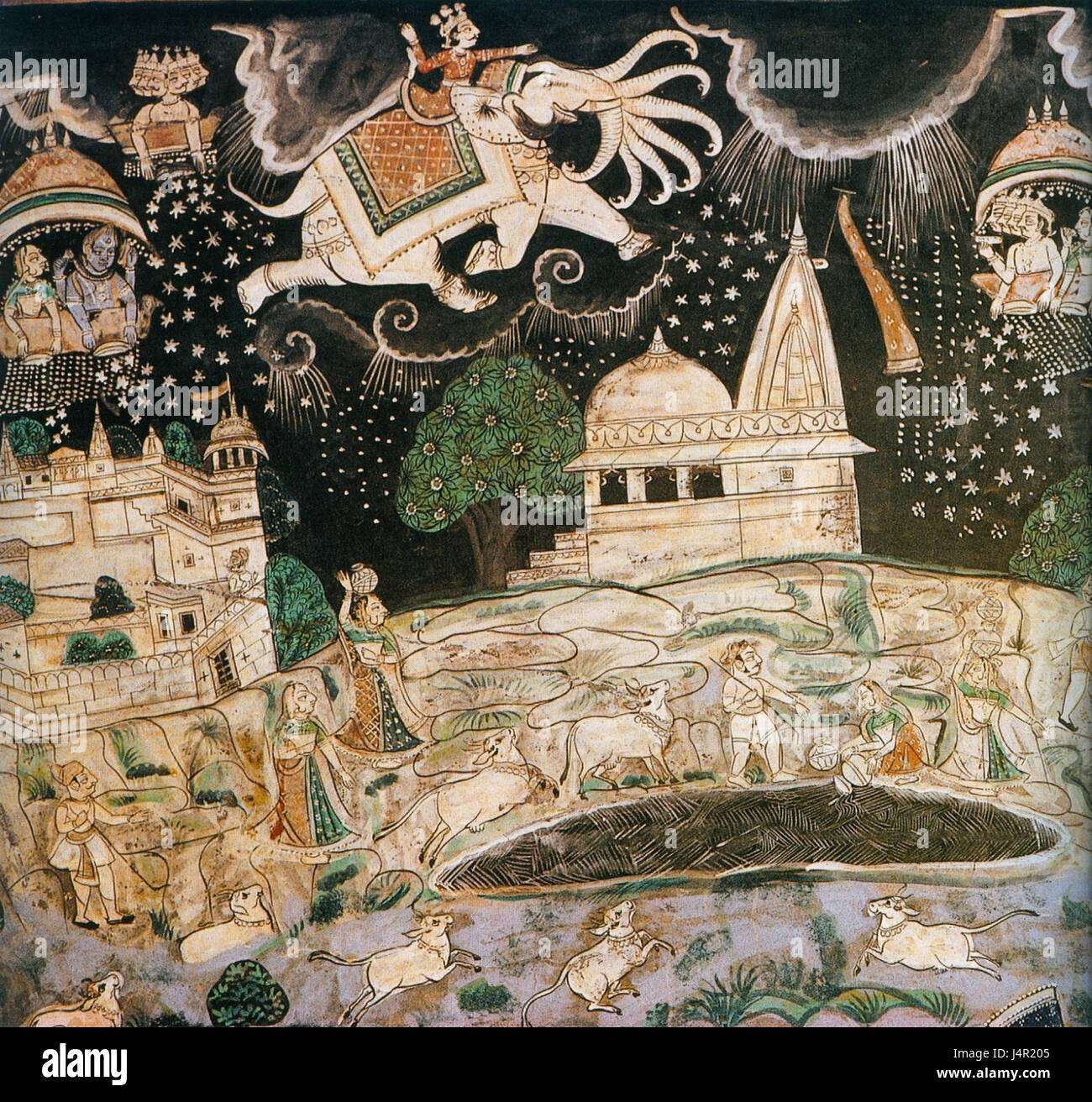 Wedding of Rama and Sita. Wall painting in Bundi palace, 18 century