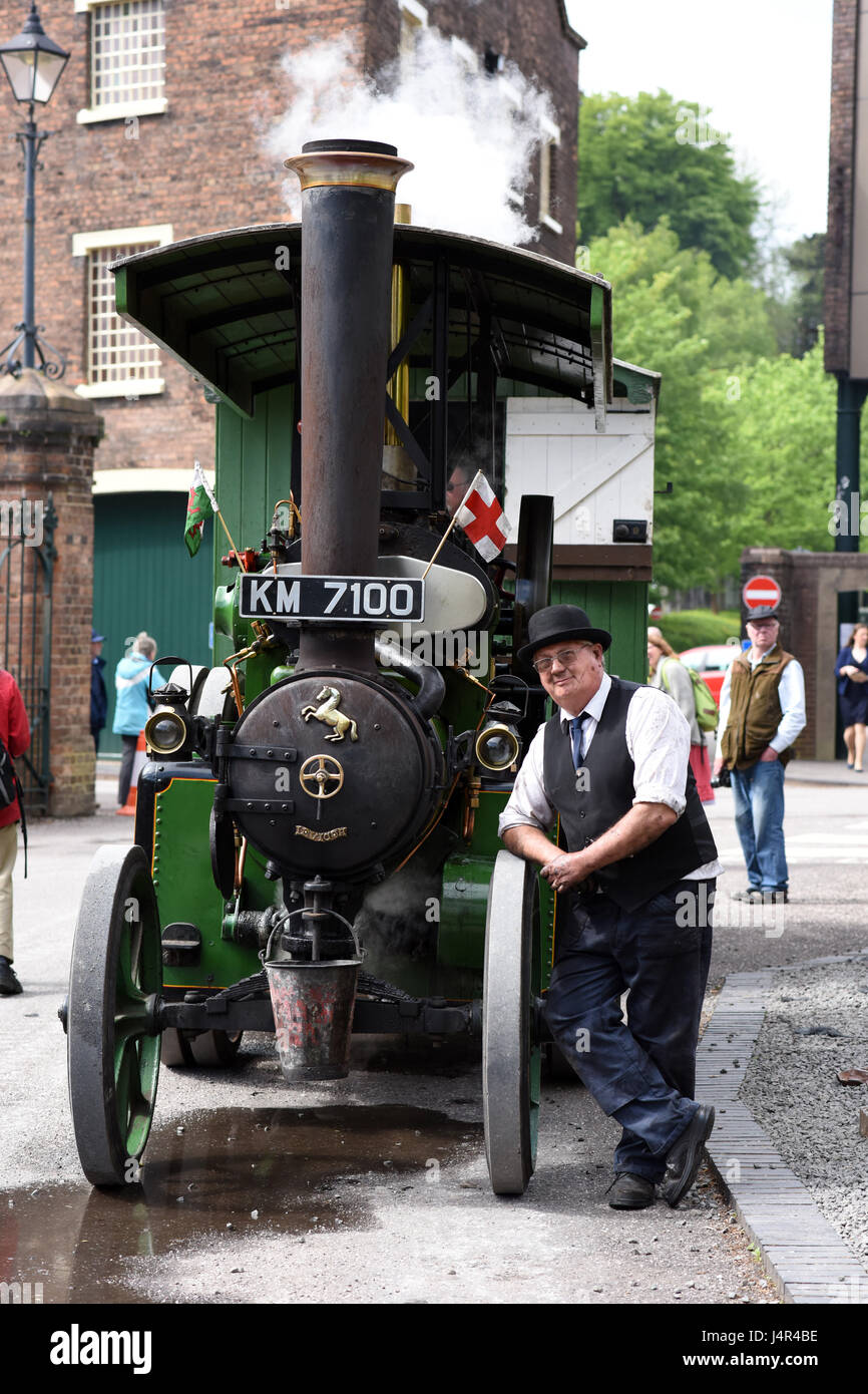 Proud owner John Durling with his Aveling & Porter Tractor 'Morning Star' part of the gala of 30 vintage steam engine rolling through the Gorge as part of the Ironbridge Gorge Museums 50th aniversary celebrations. Credit: David Bagnall/Alamy Live News Stock Photo