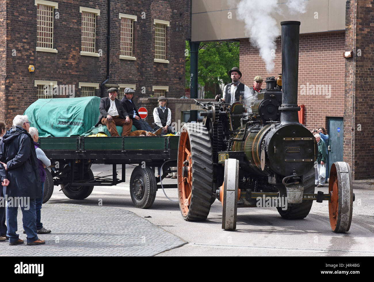 The historic streets of Ironbridge were turned back in time when 30 vintage steam engines rolled through the Gorge as part of the Ironbridge Gorge Museums 50th aniversary celebrations. Credit: David Bagnall/Alamy Live News Stock Photo